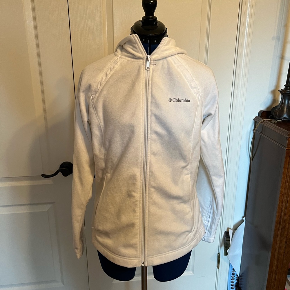 COLUMBIA✨Hooded Full Zip-Up White Fleece Jacket Size Medium